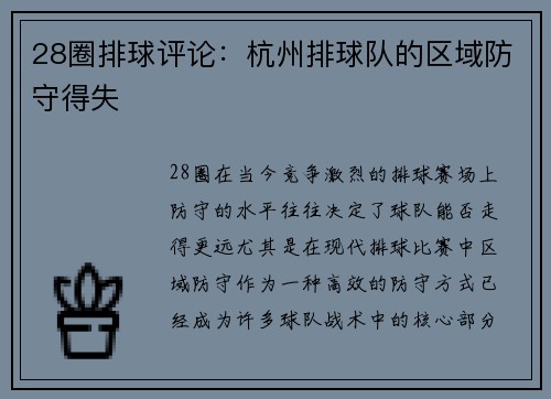 28圈排球评论：杭州排球队的区域防守得失