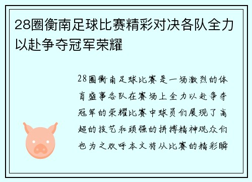 28圈衡南足球比赛精彩对决各队全力以赴争夺冠军荣耀